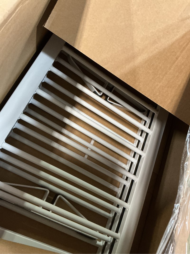 Condition photo showing As Is for White Metal Dog Gate for Small Dogs - 13.3" Short Freestanding Puppy Gate with Retractable Sliding Rail, No Installation, Indoor/Outdoor Use, Foldable & Portable Pet Barrier H:13.3" / W:16.5"-46"