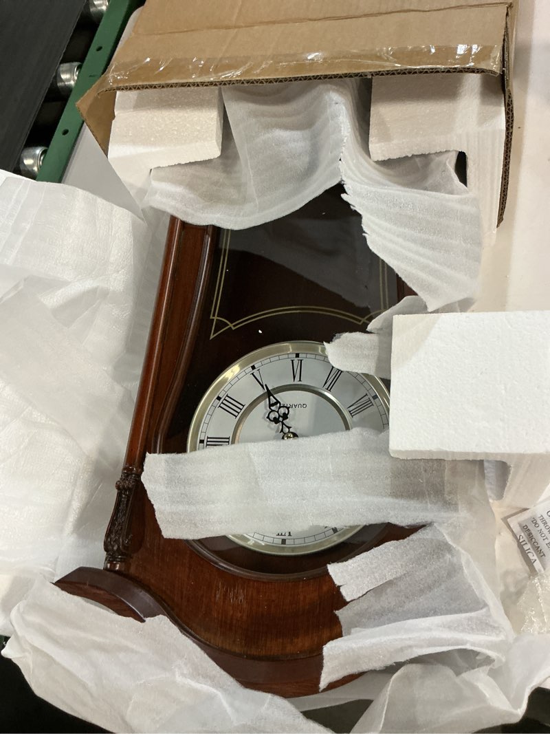 Condition photo showing As Is for AYRELY® 22IN Grandfather Vintage Wall Clock with Pendulum and Chime, Hour/Quarter-Hour Chime, Mahogany Wooden Frame, Large Vintage Wall Clock for Living Room,Home Decor Gift