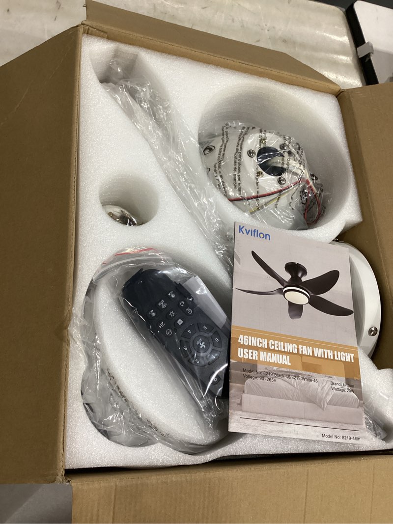 Condition photo showing Good Condition for kviflon 46 inch ceiling fans with lights and remote/app control, modern flush mount ceiling fans with 5 reversible blades 6 speeds, 3 cct dimmable+ring lights for bedroom kids room, white white 46 inch
