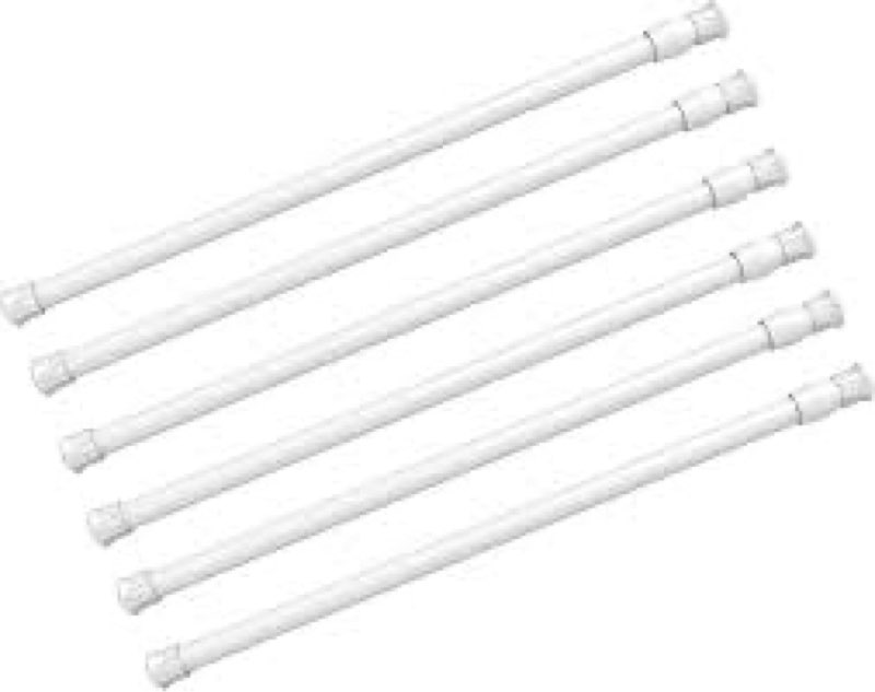 6 pack spring curtain rod adjustable length for kitchen, bathroom, cupboard, wardrobe, window, books