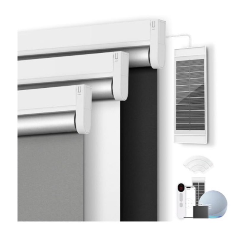 motorized roller blinds with remote control & solar panel - 100% blackout smart blinds, automatic, cordless, electric shades - compatible with alexa - grey, 28" w x 72" h b-grey 28"w x 72"h