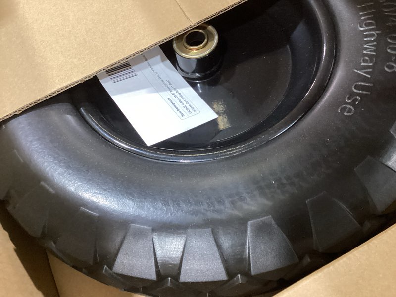 Condition photo showing As Is for 4.80/4.00-8" wheelbarrow tire, 16" flat-free solid tire and wheel, 3-6" centered hub, 5/8" & 3/4" bearing, for garden wagon cart trolley dolly (1 pack)