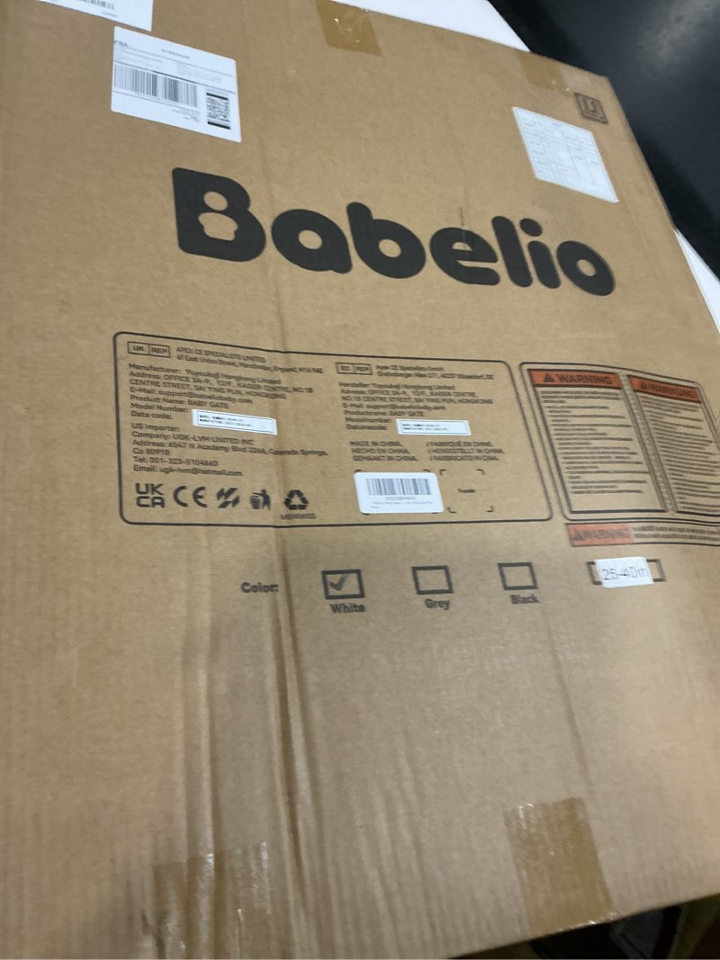 Condition photo showing As Is for Babelio Baby Gate for Doorways and Stairs, 26''-40'' Auto Close Dog/Puppy Gate, Easy Install, Pressure Mounted, No Drilling, fits for Narrow and Wide Doorways, Safety Gate w/Door for Child and Pets