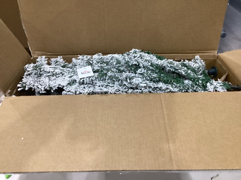 homom 6ft flocked christmas tree, pencil artificial xmas tree with faux snow, dense branches, foldab