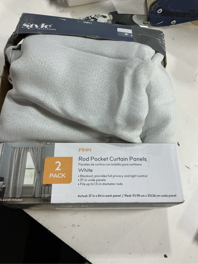 Condition photo showing Good Condition for Style Selections 84-in Brilliant White Blackout Rod pocket Curtain panel pair