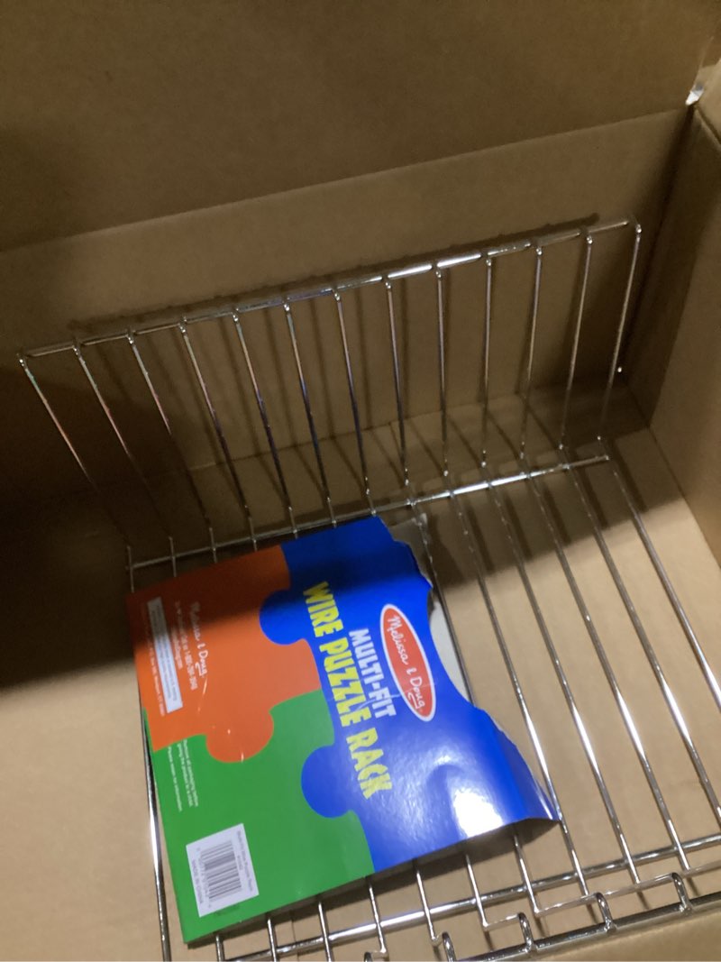 Condition photo showing As Is for melissa & doug multi-fit metal wire puzzle rack 12 inches wide and 0.75 inches deep multi fit