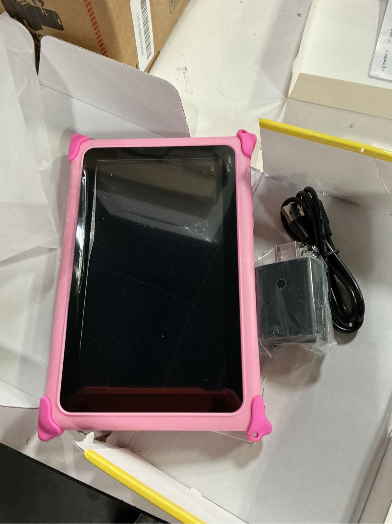 Condition photo showing As Is for kids tablet 7 inch tablets for kids 3-7 32gb toddler tablet with stand case, ips touch screen, parental control, wifi, gms, youtube educational baby child learning tablets for boys girls (pink)