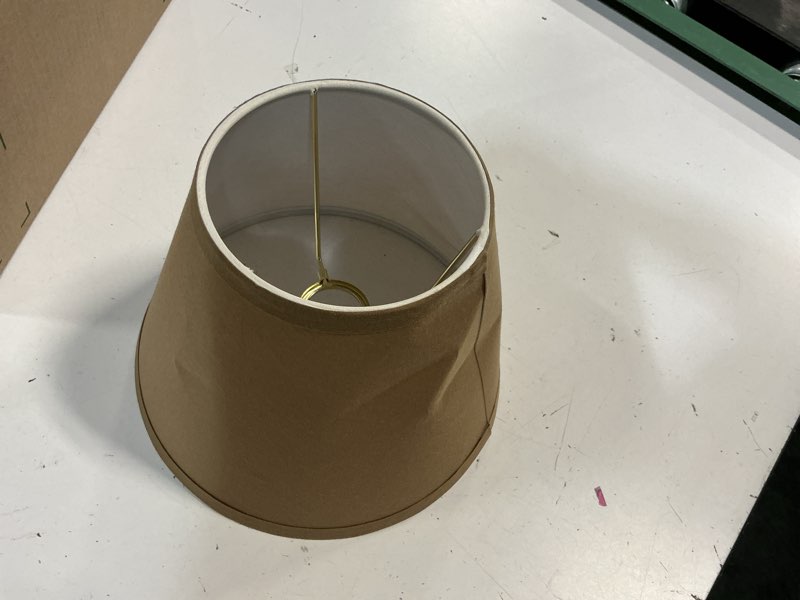 Condition photo showing Good Condition for fenchelshades.com lampshade 5" top diameter x 10" bottom diameter 7" slant height with chimney attachment usa made (linen khaki)