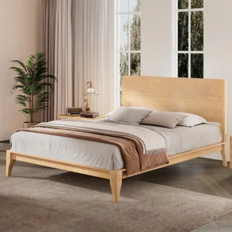 Mid-Century Modern Queen Size 12 Inch Bamboo Wood Platform Bed with Wood Slat Metal Support, No Box Spring Needed, Easy Assembly, Natural