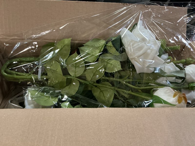 Condition photo showing Good Condition for White Fake Flowers for Wedding Decor,Realistic Artificial Flowers Indoor 5 Bouquets?15 Heads? for Room Decor,Real Touch Fake Roses for Bathroom Kitchen Cake Bride Centerpieces Backdrop Decor?No Vase?