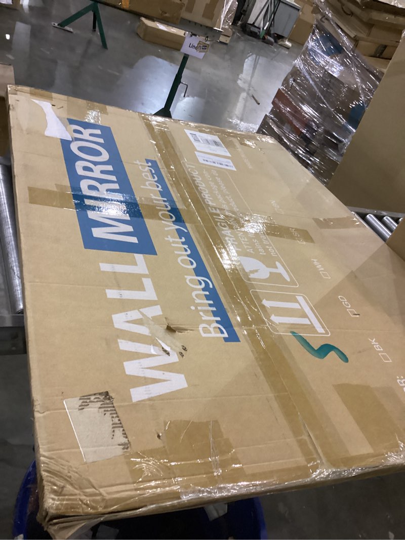 Condition photo showing New/Like New for VooBang Arched Wall Mirror, 24 x 36 inch Arch Bathroom Mirror, Wall Mounted Vanity Mirror with Arch Metal Frame, Modern Bathroom Vanity Mirror for Bedroom, Living Room, Hanging or Leaning, Gold Gold 36"L x 24"W