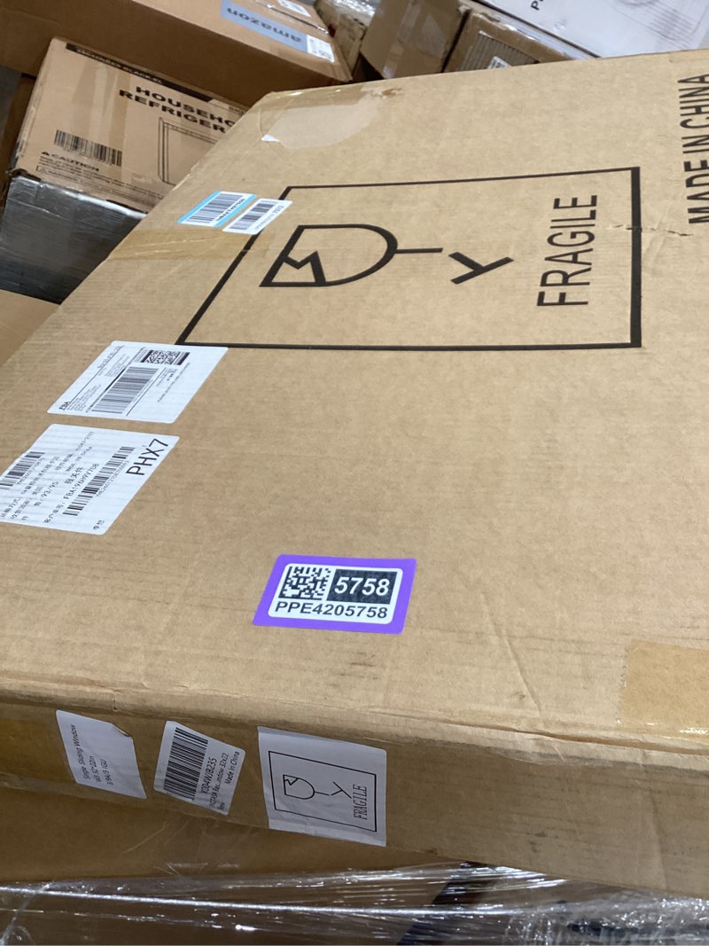 Condition photo showing As Is for vinyl basement window, 32" x 22" bathroom sliding window with double pane insulated tempered glass and fiberglass screen for basement, bathroom, shed (white) 32x22 in white