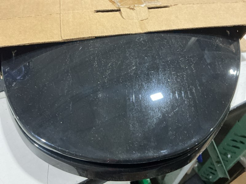 Condition photo showing Good Condition for centoco black toilet seat elongated, toilet seat cover, closed front with cover, residential, top mount plastic hinge, plastic, made in the usa, 600-407 closed front / made in the usa elongated black