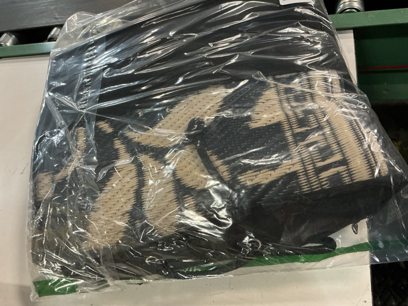 Condition photo showing Good Condition for olanly waterproof outdoor rug 5x8 ft, outdoor plastic straw rug with flower pattern, reversible rv mat for patio, camping, balcony, deck, backyard, black & beige black & beige 5' x 8' (rectangular)