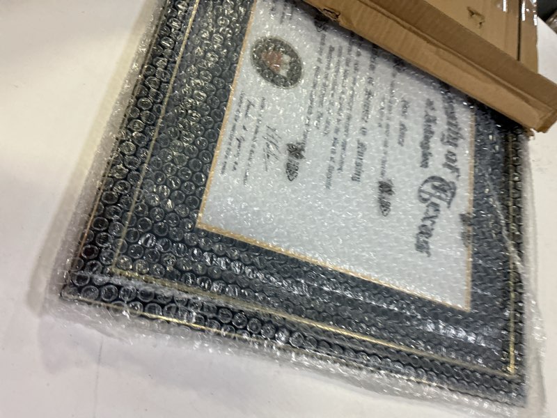 Condition photo showing Good Condition for graduationmall 11x17 black wood diploma frame with tassel holder for 8.5x11 certificate document,real glass,black over gold mat black with gold trim diploma + tassel