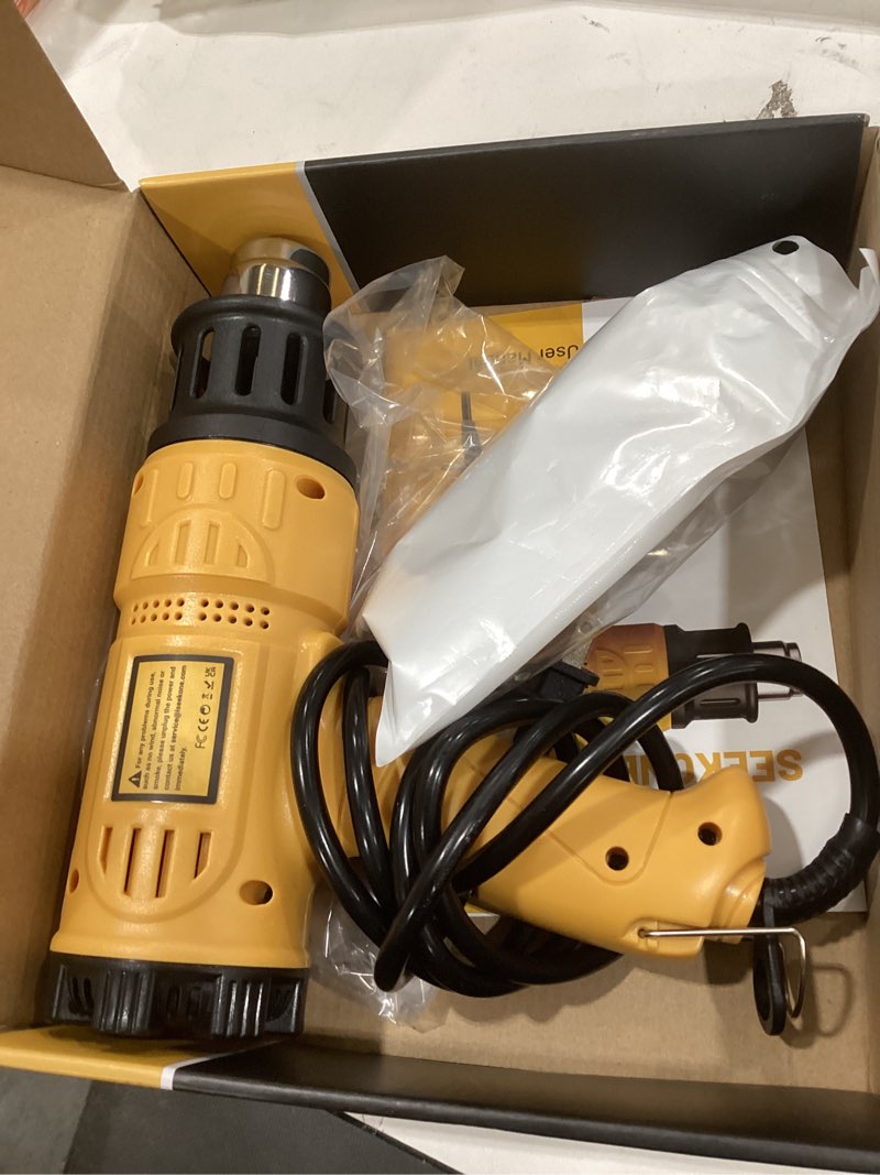 Condition photo showing Good Condition for SEEKONE Heat Gun 1800W 122?-1202??50?- 650??Fast Heating Heavy Duty Hot Air Gun Kit Variable Temperature Control Overheat Protection with 4 Nozzles for Crafts, Shrinking PVC, Stripping Paint(5.2FT)