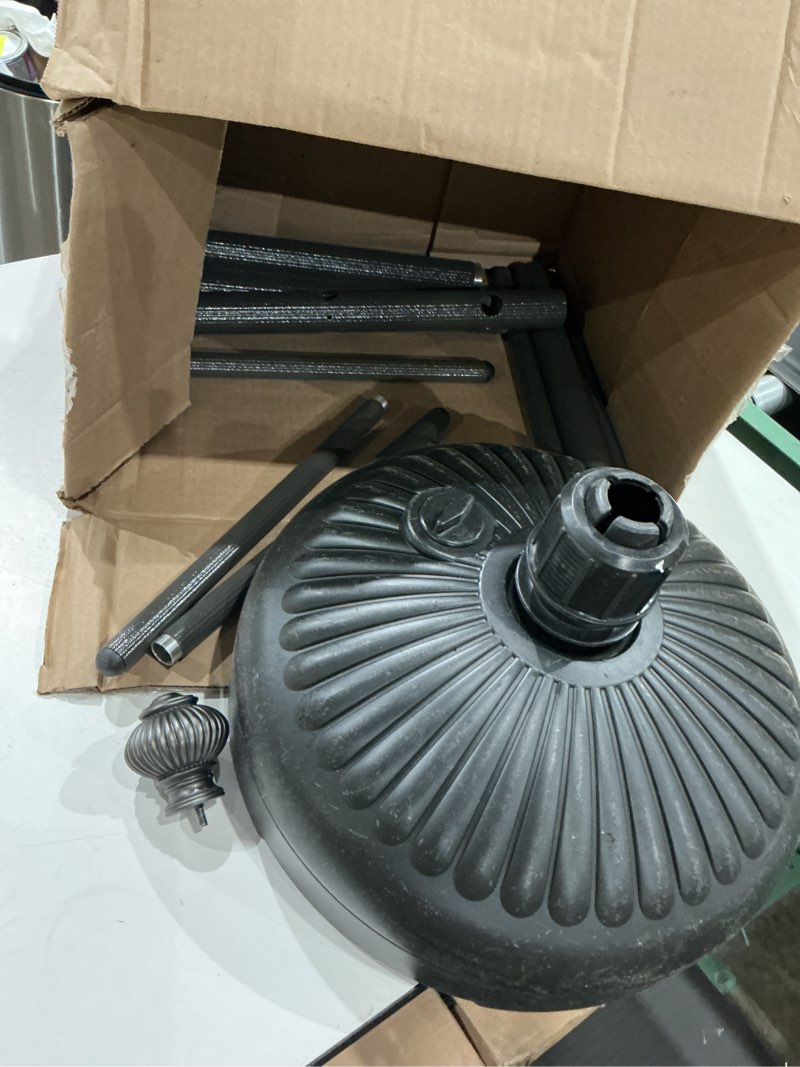 Condition photo showing As Is for sand or water fillable umbrella base, portable patio umbrella stand for courtyards, gardens, swimming pools,