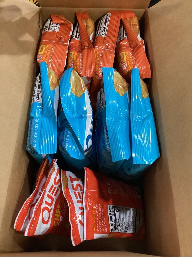 Condition photo showing New/Like New for (BBD.02/20/2026) Quest Nutrition Cheese Lovers Variety Pack, Nacho Tortilla Style Protein Chips x4, Cheddar & Sour Cream Chips x4, Cheddar Blast Crackers x4, 12 Count Cheddar & Sour Cream, Cheddar Blast, Nacho 1.1 Ounce (Pack of 12)