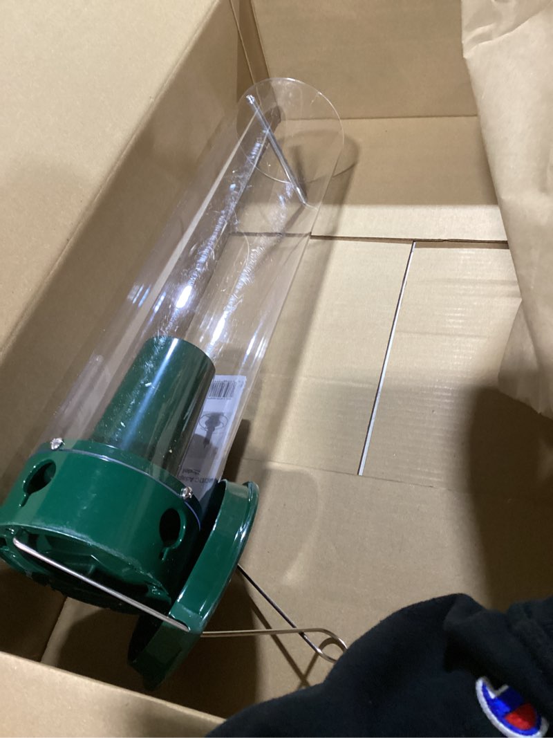 Condition photo showing As Is for Droll Yankees Squirrel Proof Bird Feeders for Outdoors - YF-M - Flipper, Collapsible Perches, 5-Pound Seed Capacity, Green Yankee Flipper