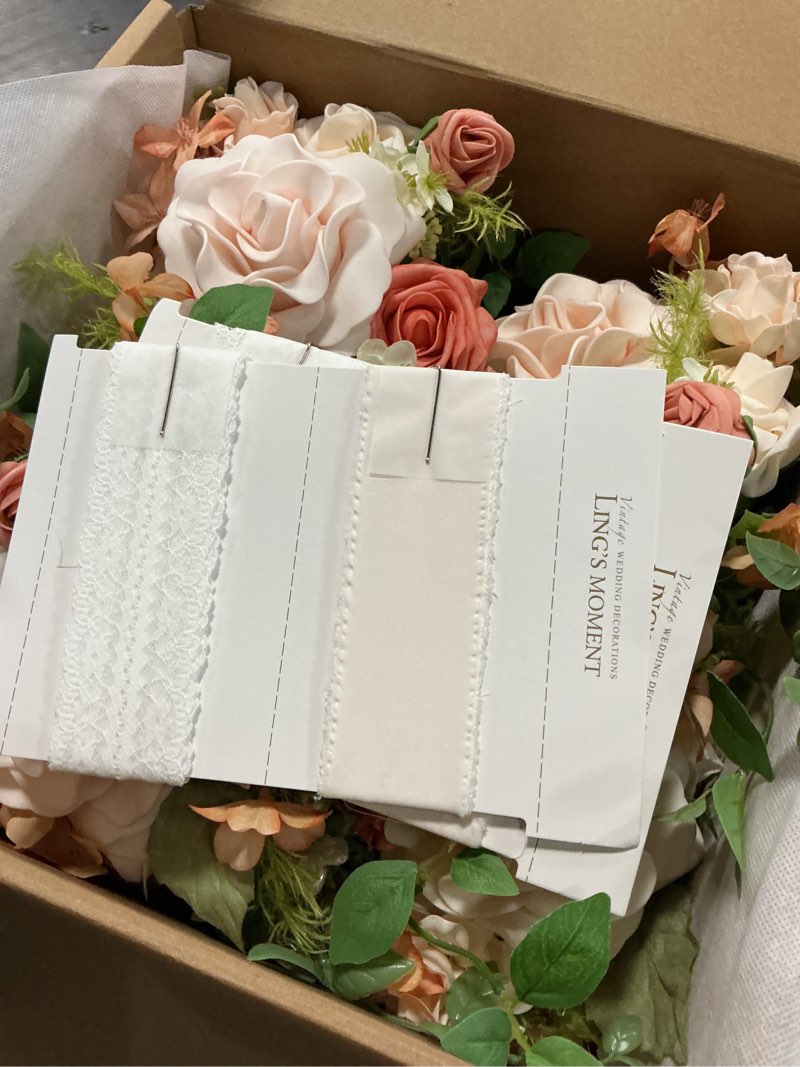 Condition photo showing Good Condition for ling's moment artificial flowers pink bridesmaid bouquet set of 4, blush garden wedding flowers bouquets for bridesmaids, 7 inch bridal bouquets for bridesmaids, wedding, etc pk-blush garden