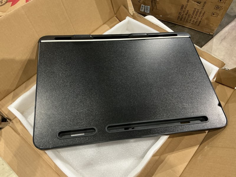 Condition photo showing Good Condition for songmics bed laptop desk, foldable bed desk for laptop, 15.7 x 22 inches large desktop, 120° stepless tilt, adjustable height, cup holder, tray, portable bed sofa table, ink black ulld113bc01 ink black 15.7"d x 22"w x 14.2"h