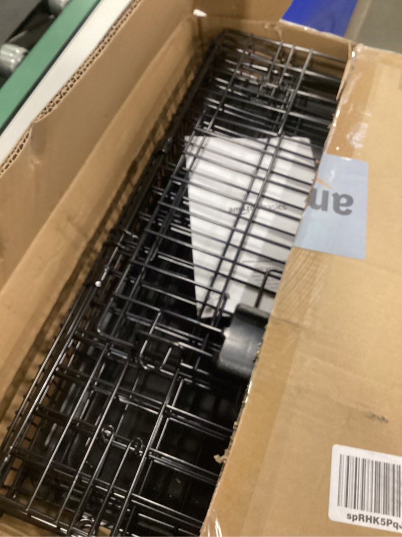 Condition photo showing Good Condition for Amazon Basics Durable,Foldable Metal Wire Dog Crate with Tray, Double Door, Divider, 22 x 13 x 16 in, Black 22.0"L x 13.0"W x 16.0"H Double Door w/ Divider