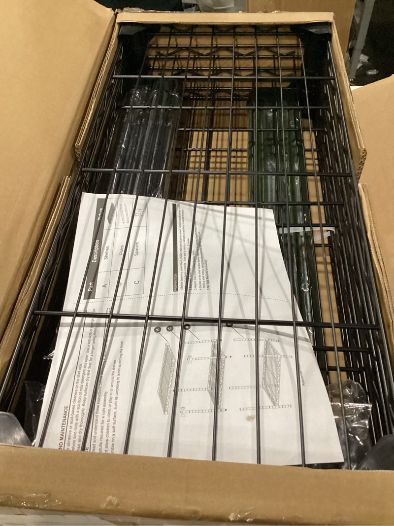 Condition photo showing New/Like New for m mzg 1000 lbs 4 tier shelf metal storage shelves wire rack closet organizers for garage kitchen bathroom laundry black 11.8" d x 25.6" w x 45.5" h 4 tier, 11.8" d x 25.6" w x 45.5" h black