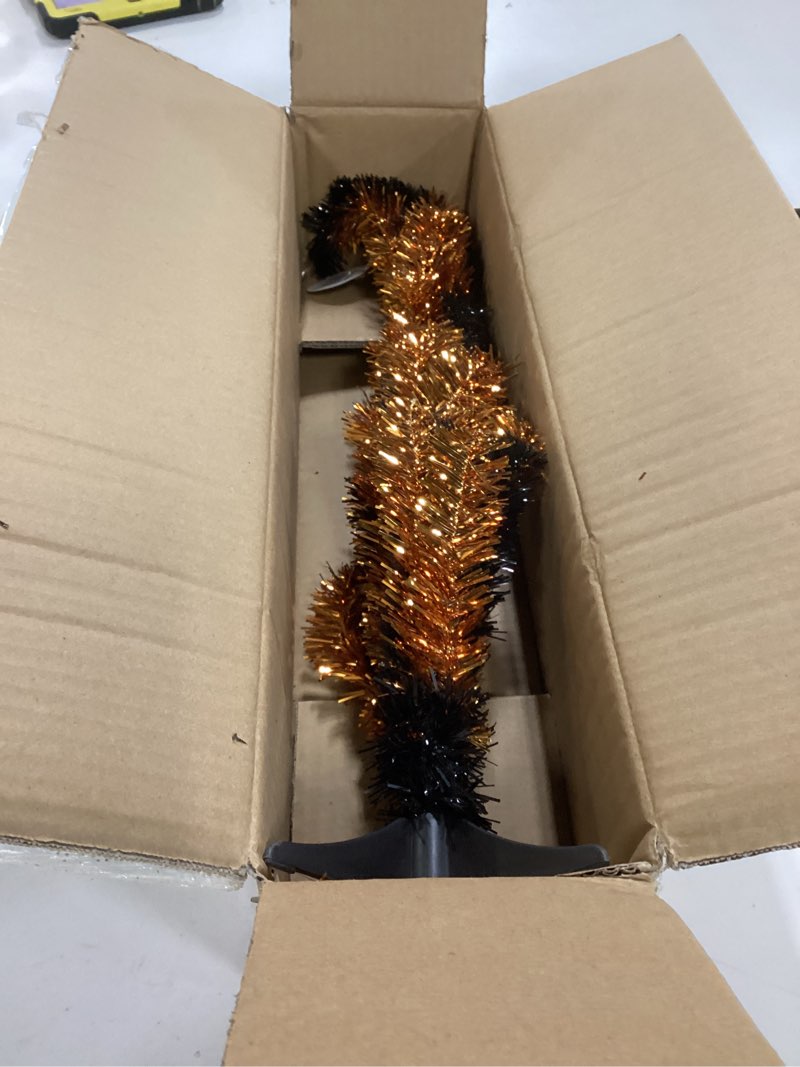 Condition photo showing Good Condition for National Tree Company Tinsel Tree, Black, Orange, Halloween Collection, 24 in