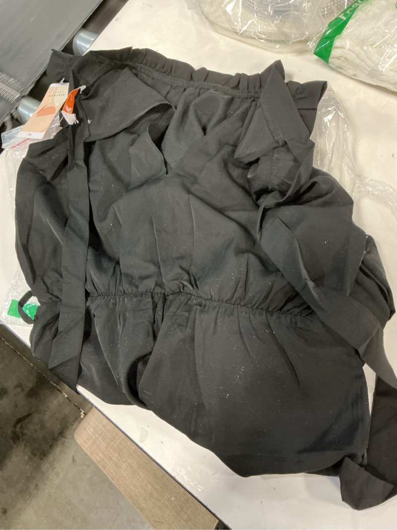 Condition photo showing Good Condition for KIRUNDO Jumpsuits For Women Dressy One Piece Sleeveless Ruffle Mock Neck Belted Formal Wide Leg Pants Romper with Pockets size L