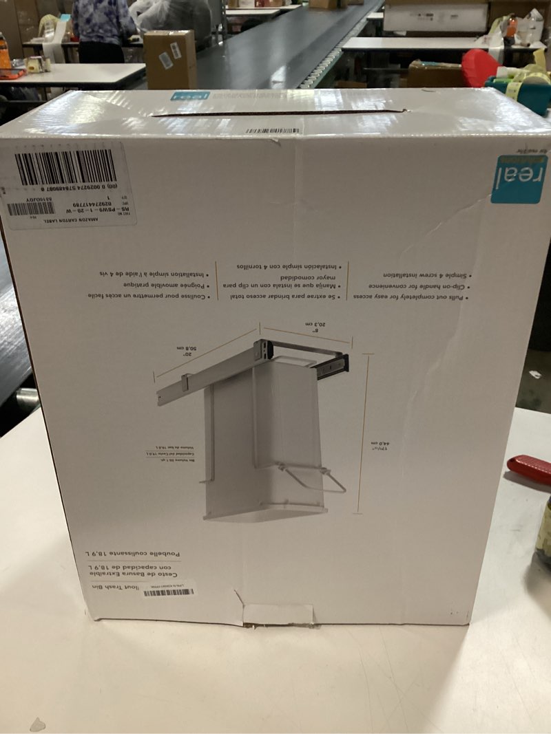 Condition photo showing New/Like New for Knape & Vogt RS-PSW9-1-20-W 17 in. H x 8 in. W x D Steel in-Cabinet 20 Qt. Single White Pull Out Trash Can Second Generation