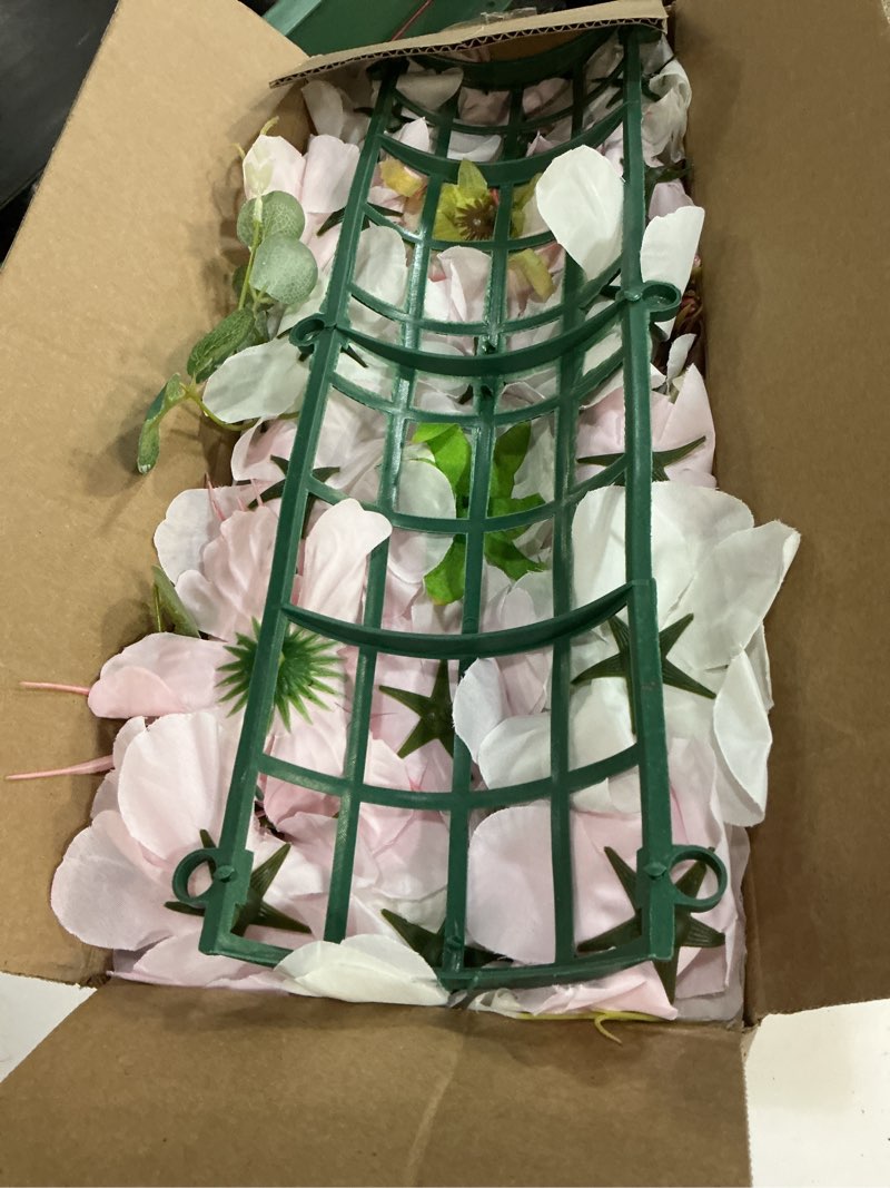 Condition photo showing Good Condition for artificial wedding arch flower, faux floral silk rose decor realistic arch arrangement for romantic wedding ceremony reception backdrop party table decoration(20.9 * 9.4''/53 * 24cm) barbie pink 10
