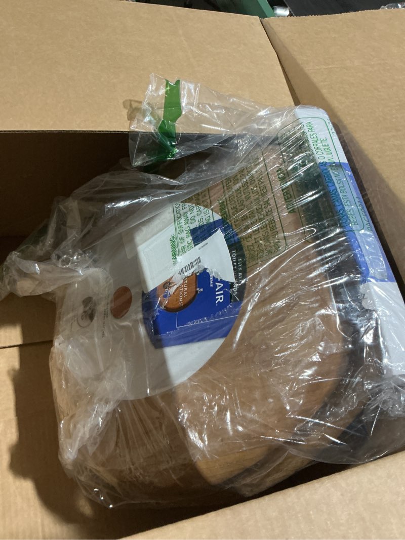 Condition photo showing As Is for Mayfair Natural Oak Veneer Toilet Seat with Chrome Hinges, Elongated, Wood