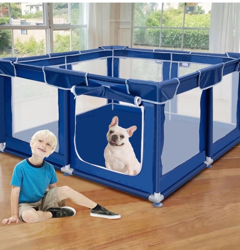 50x50x32 inches puppy playpen with gate, dog playpen for puppies or small dogs, dog fence pet playpen for indoor & outdoor, sturdy safety blue 50x50 in without cover