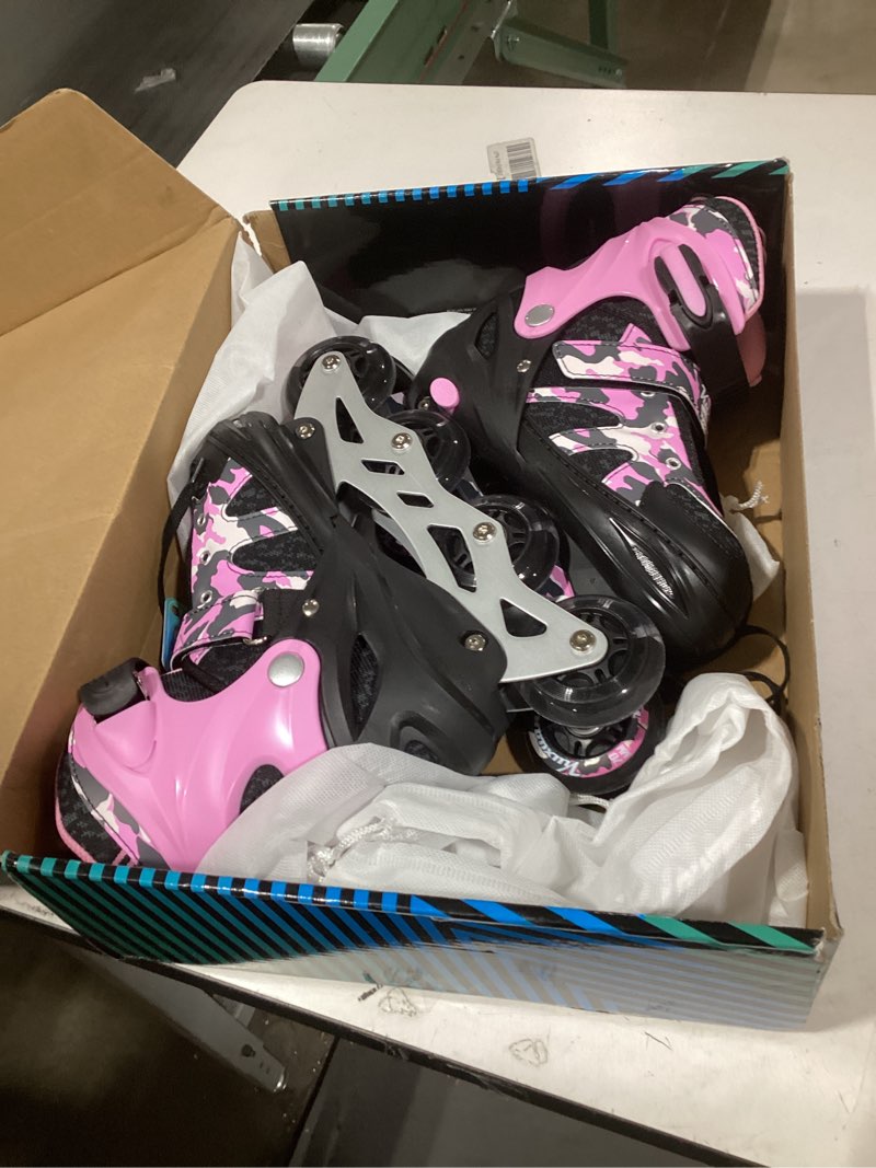 Condition photo showing Good Condition for Kuxuan Boys Adjustable Inline Skates with Light up Wheels, Fun Illuminating Skates for Kids Girls Youth Pink Large(Kids 3-6 US)