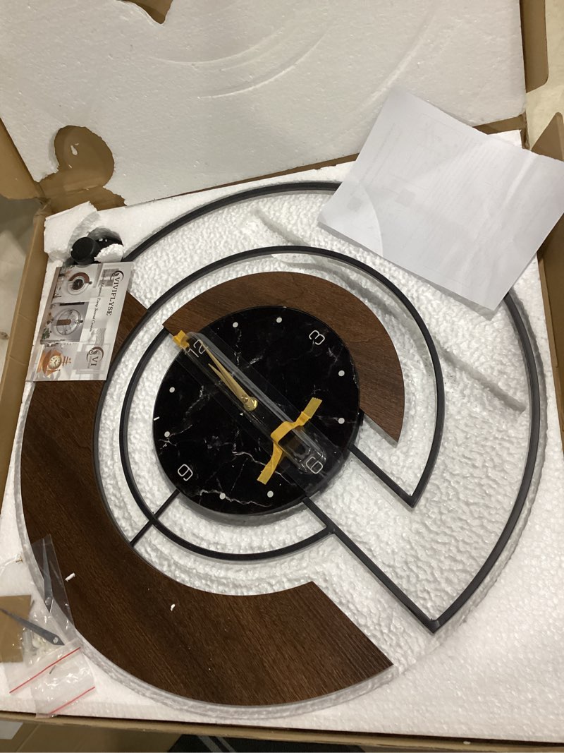 Condition photo showing Good Condition for modern walnut marble dial wall clock, large wood metal frame silent non ticking wall clocks for living room, bedroom decoration, contemporary home wall decor gift idea, 22 in 1.large(22 in)