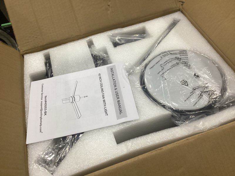 Condition photo showing New/Like New for 42" outdoor ceiling fans with lights and remote, ip65 waterproof hanging fan with 6-speed reversible dc motor, 3 blades, 3cct led light, 2 downrod, farmhouse gazebo ceiling fan for porch patios
