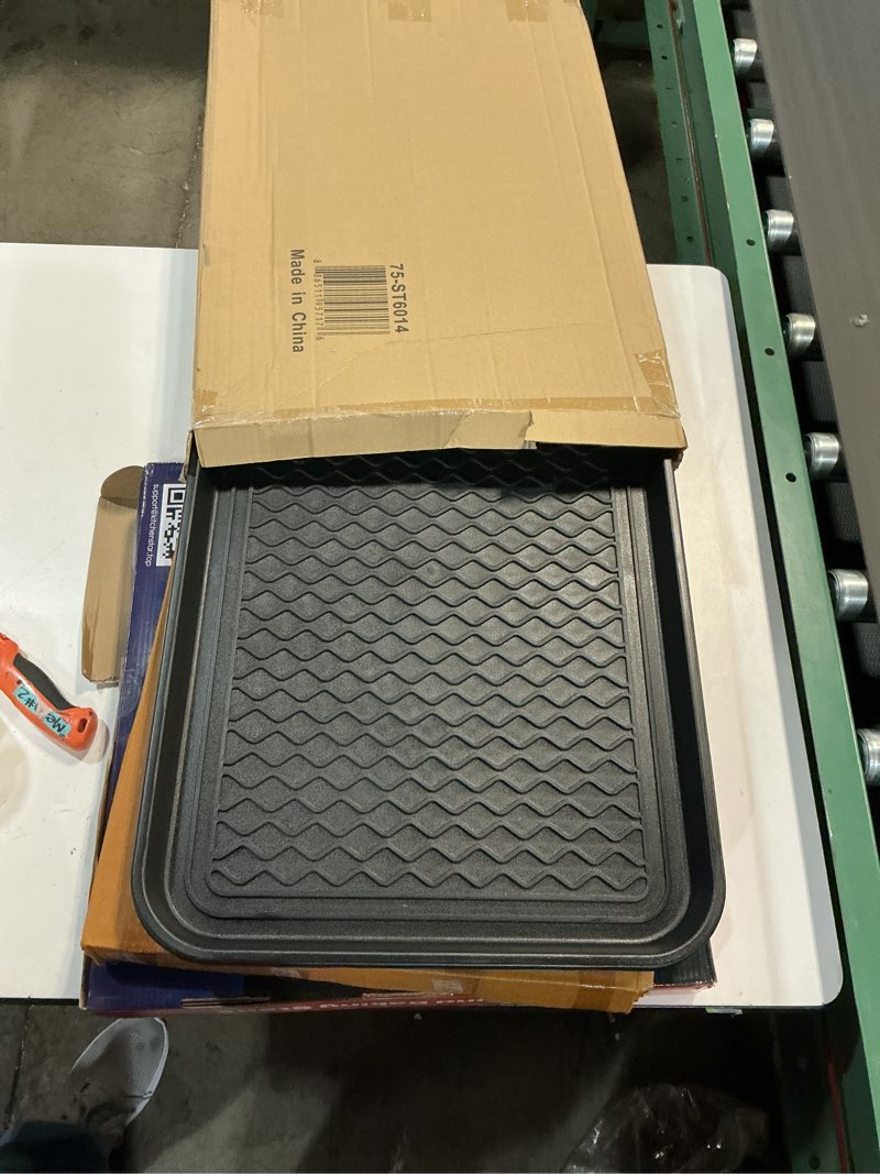Condition photo showing item condition for All-Weather Indoor/Outdoor Boot Tray - Weather-Resistant Hard Plastic Shoe Mat with Raised Edge for Entryways, Decks, and Patios by Stalwart (Black) MEDIUM