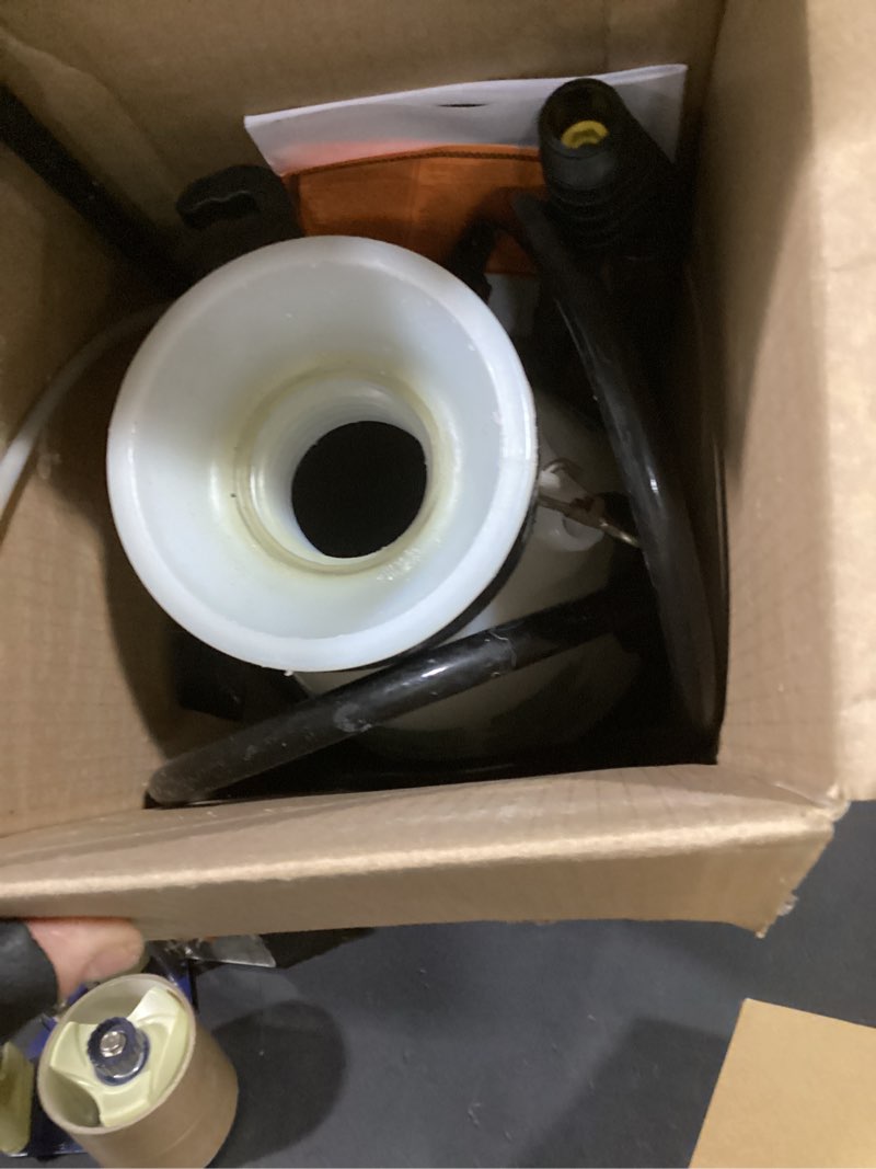 Condition photo showing As Is for scotts 2 gallon lithium-ion battery powered sprayer with pump zero technology, rechargeable lawn & garden tank sprayer, model 190567