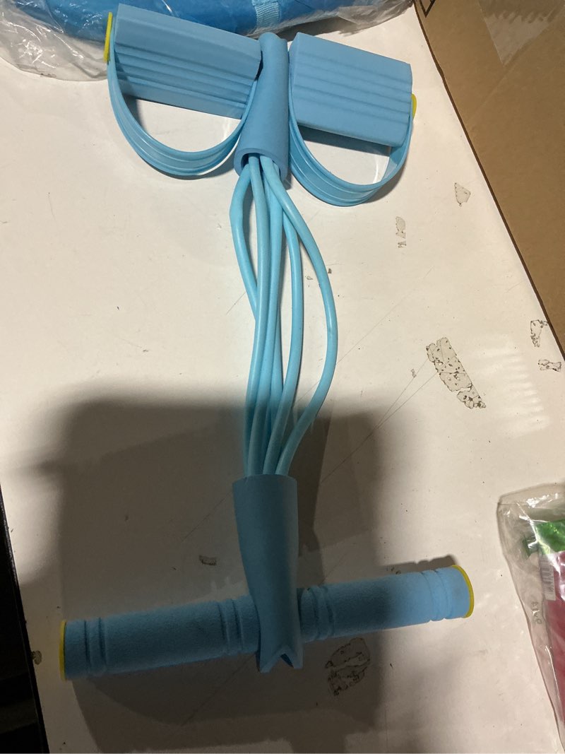 Condition photo showing Good Condition for Pedal Resistance Bands with Handles, Upgrade 6-Tubes Manual Tension Training Pedal, Natural Rubber Foot Pedal Resistance Bands, Multifunction Fitness Bands for Abdomen, Waist, Arm, Leg Blue