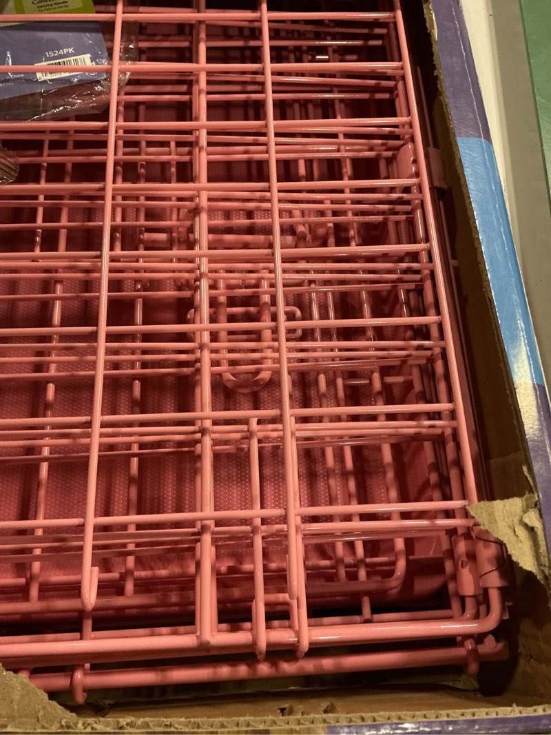 Condition photo showing Good Condition for MidWest Homes for Pets Single Door iCrate 24" Pink Folding Metal Dog Crate w/ Divider Panel, Floor Protecting "Roller" Feet & Leak Proof Plastic Tray; 24L x 18W x 19H Inches, Small Dog Breed