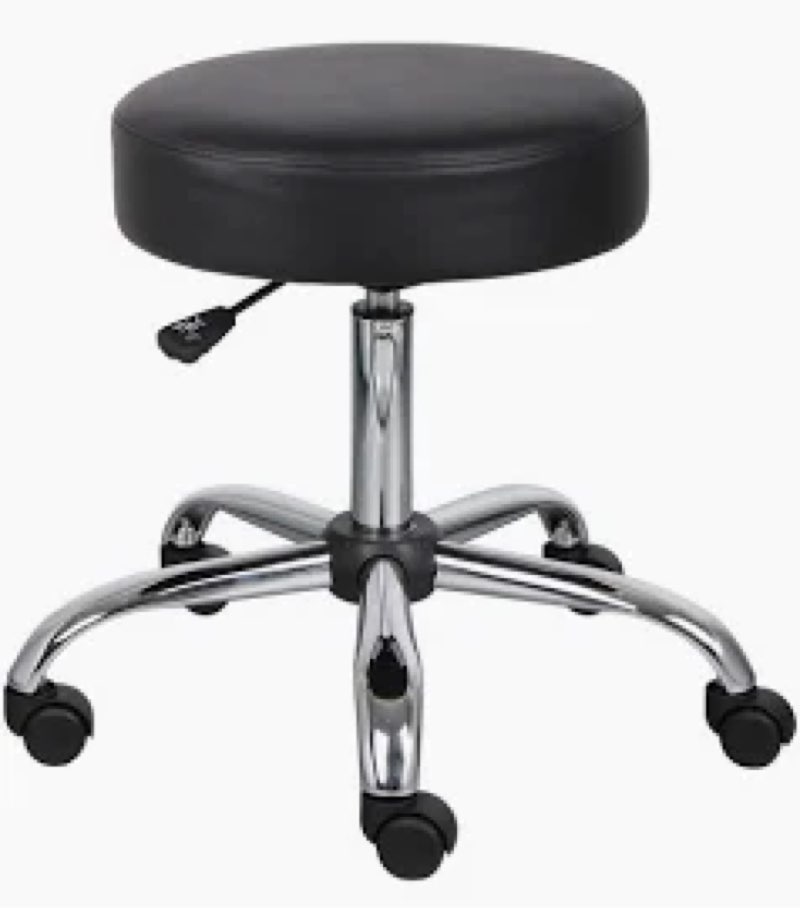 DENGTELI PU Leather Rolling Stool with Foot Rest Round Height Adjustment Swivel Spa Drafting Salon T