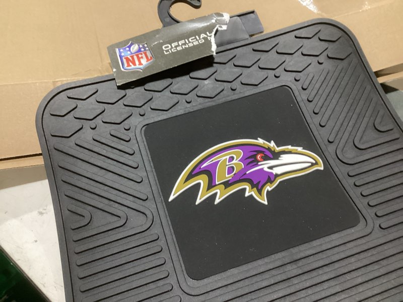 Condition photo showing New/Like New for fanmats 9995 baltimore ravens back row utility car mat - 1 piece - 14in. x 17in., all weather protection, universal fit, molded team logo rear