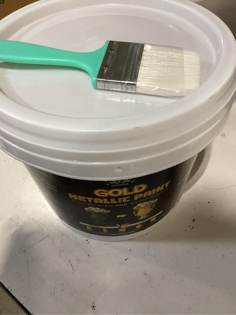 Condition photo showing Good Condition for meuvcol gold paint 1 gallon, metallic liquid gold leaf paint - non toxic shiny acrylic coating for metal, wood, furniture, wall, clay, diy crafts, artwork & home décor gold 128.01 fl oz (pack of 1)