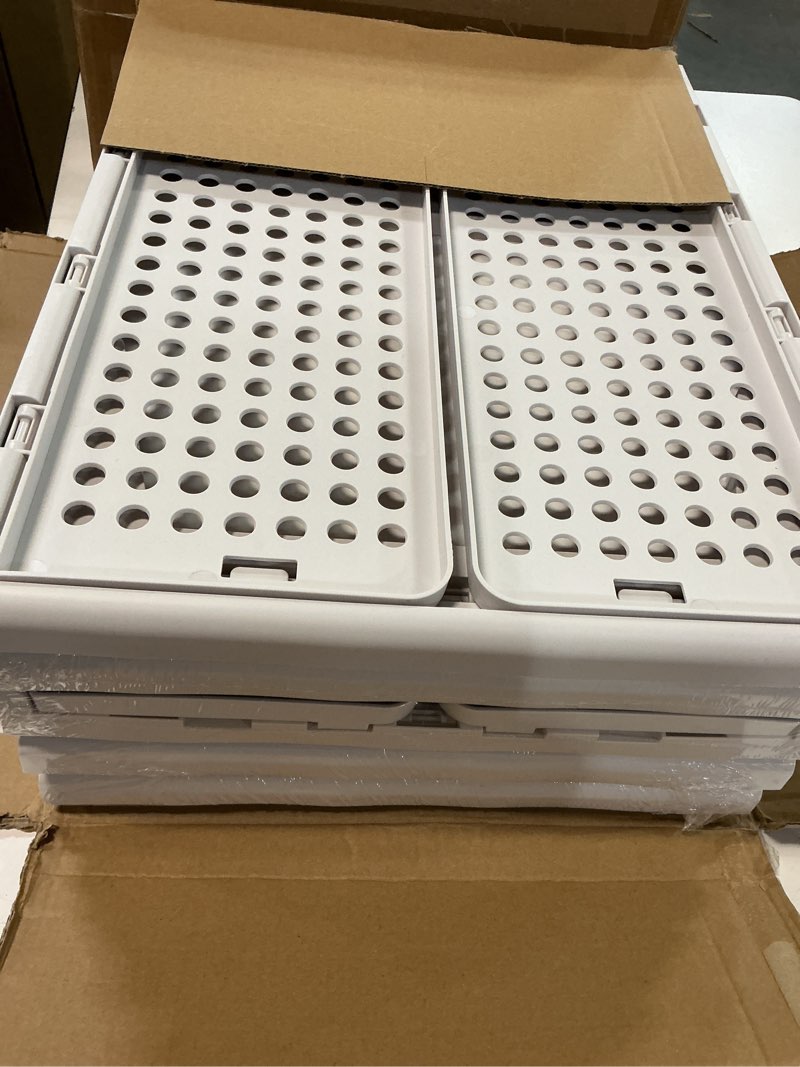 Condition photo showing Good Condition for SNSLXH 5 Pack Stackable Closet Storage Basket, Multifunctional & Foldable Closet Organizer for Bathroom Kitchen Laundry Room Wardrobe Storage, Space-Saving Clothes Storage Drawer Organizer, White White 5 Pack