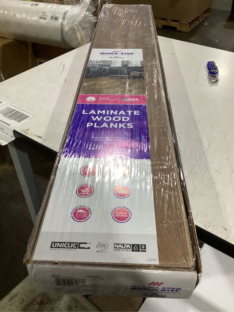 Condition photo showing New/Like New for quickstep by mohawk longview chestnut waterproof laminate flooring, 17.18 sq. ft. per box