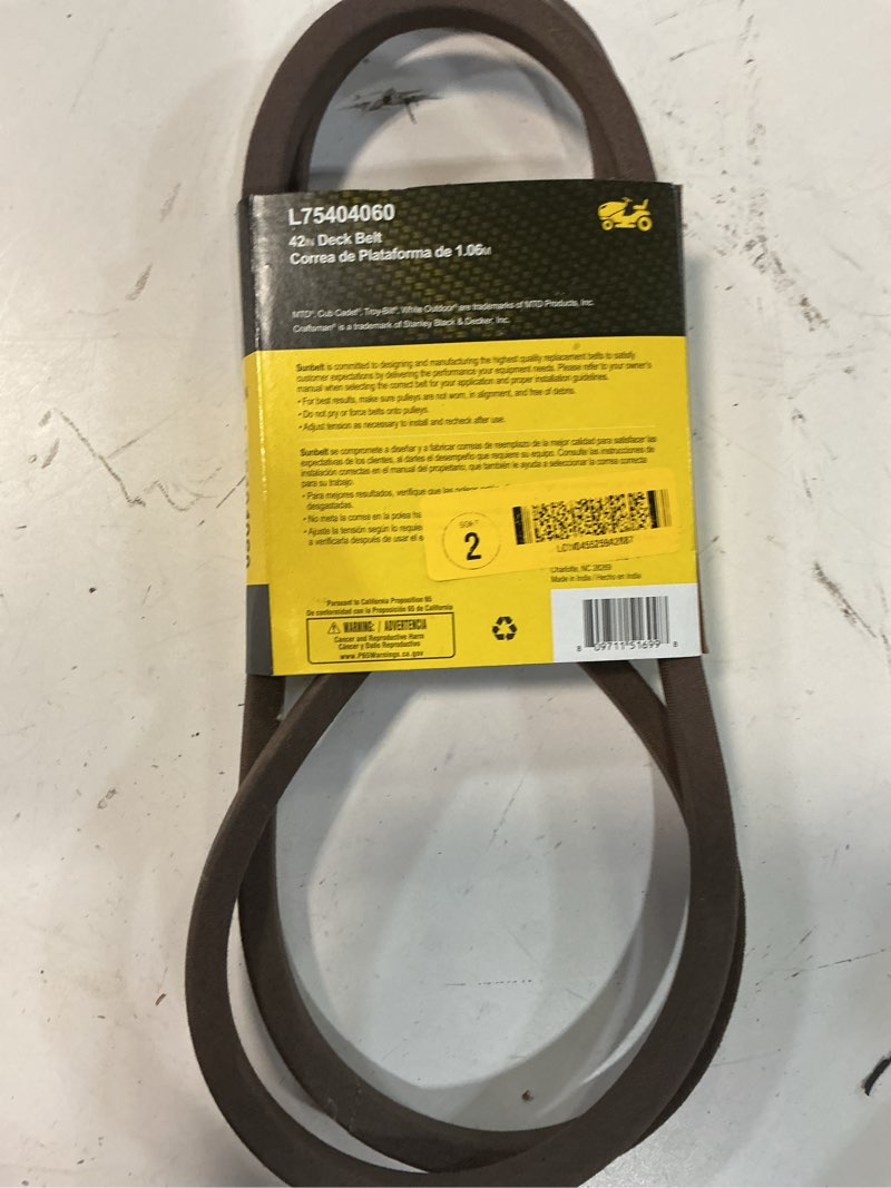 Condition photo showing Good Condition for sunbelt 1/2"x96.5" deck belt for 42" riding mower upc 809711516998