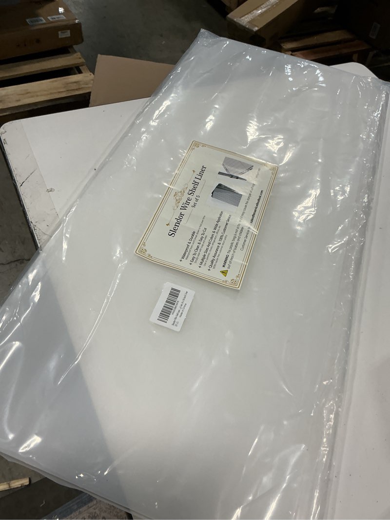 Condition photo showing New/Like New for Slendor Wire Shelf Liner 16" x 36" Value Pack of 5 Flat Heavy Duty Waterproof Non-Adhesive Industrial Strength Plastic Mats for Tier Shelving Unit, Transparent 16"x36" Clear