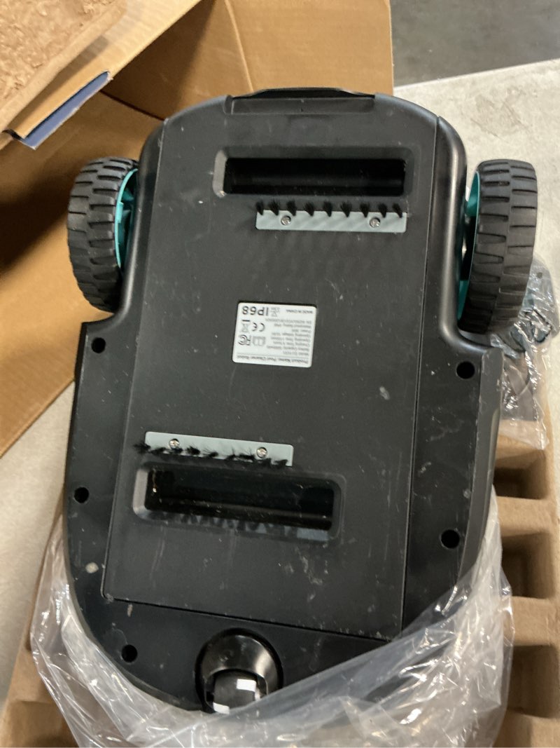 Condition photo showing As Is for robotic pool cleaner, cordless automatic pool vacuum for above ground & inground pools, 100 mins runtime, powerful suction, self-parking, ideal for pools up to 860 sq.ft