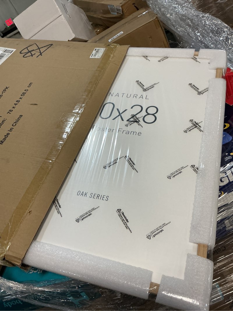 Condition photo showing New/Like New for Yaetm Minimalist 20x28 Oak Wood Frame for Poster, Natural Solid Wood 20x28 Picture Frame for Wall, Lightweight, Wall Decor for Office, Gallery & Home (Single, Oak) 20x28 - 1 pack Oak