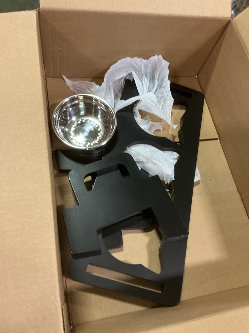 Condition photo showing As Is for Elevated Cat Food Bowl, 3 Stainless Steel Raised Cat Bowls with Stand (Black)